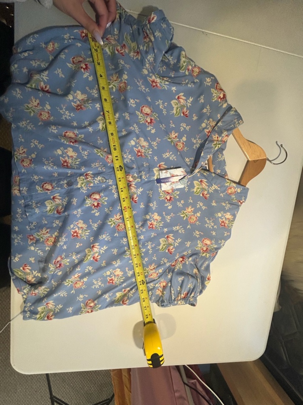April Cornell Blue Floral Print Petra Short Sleeve Blouse Summer Top Size Large - Picture 14 of 14